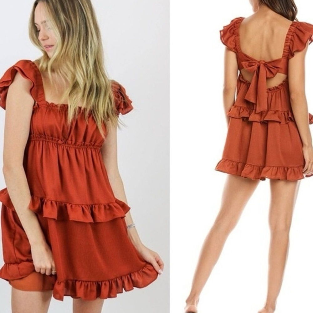 WeWoreWhat Terracotta Ruffled Mini Dress
